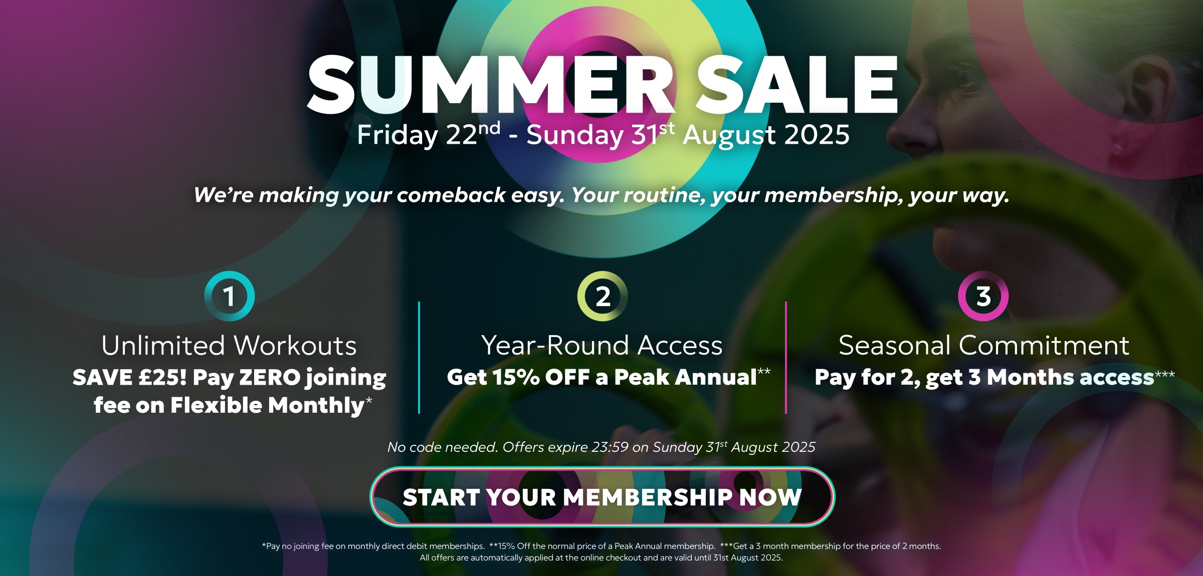 Gym Summer Sale - No Joining Fees, 15% Off Peak Annual &amp; 2 Months Gym for 3
