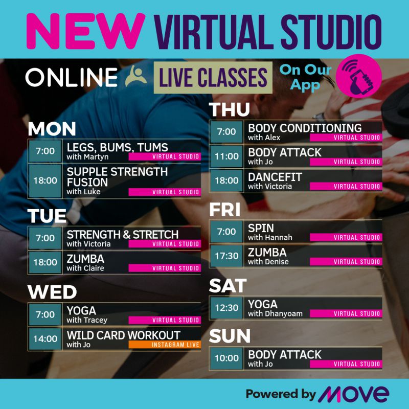 Virtual Studio live online fitness class timetable